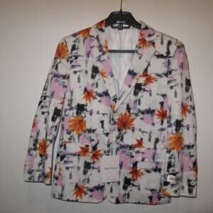Braveman Boys Blazer Floral Print White Orange Pink Size 8 Formal Party NWT